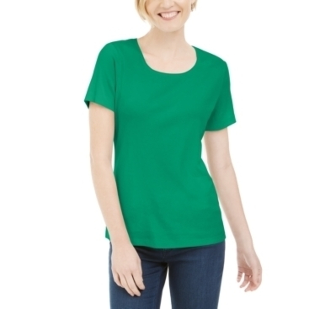 Karen Scott Green Scoop Neck Tee - Large - Women's Tops